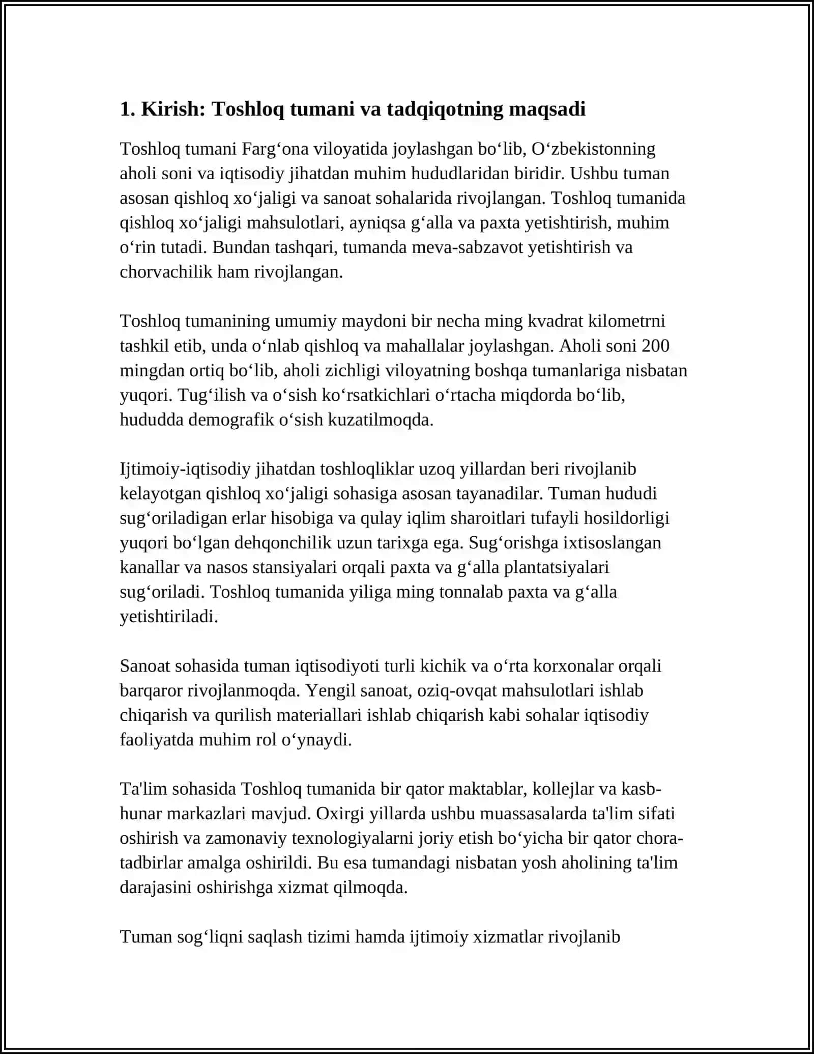 TOSHLOQ TUMANI AXOLISI BO‘YICHA STATISTIK MALUMOT 4