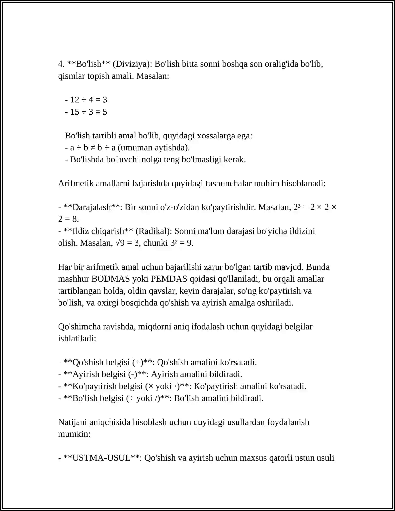 ACCESS DASTURIDA MATEMATIK AMALLARNI BAJARISH 4