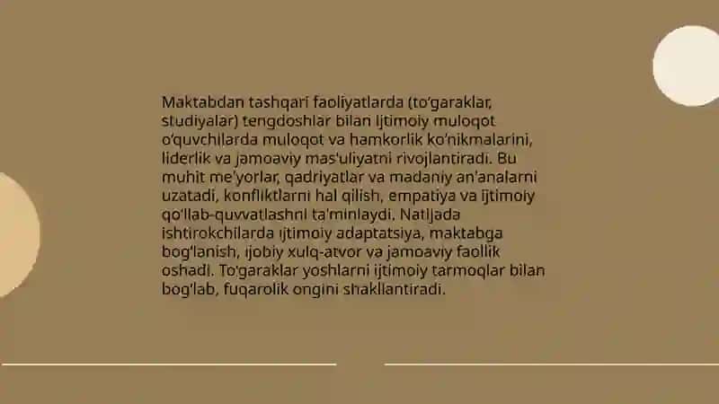 To'garaklar va studiyalar orqali maktab yoshidagi shaxsga ijtimoiy normalar va qadriyatlarni singdirish 4