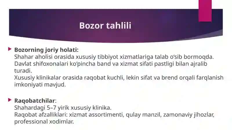 Xususiy tibbiyot klinikasini tashkil etish va marketing strategiyasi orqali rivojlantirish 4