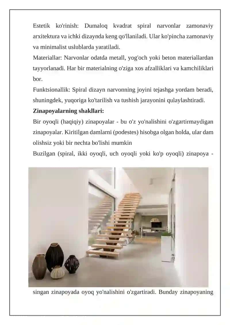 Dumaloq va kvadrat spiral zinapoyalar uchun narvon turlari. 4