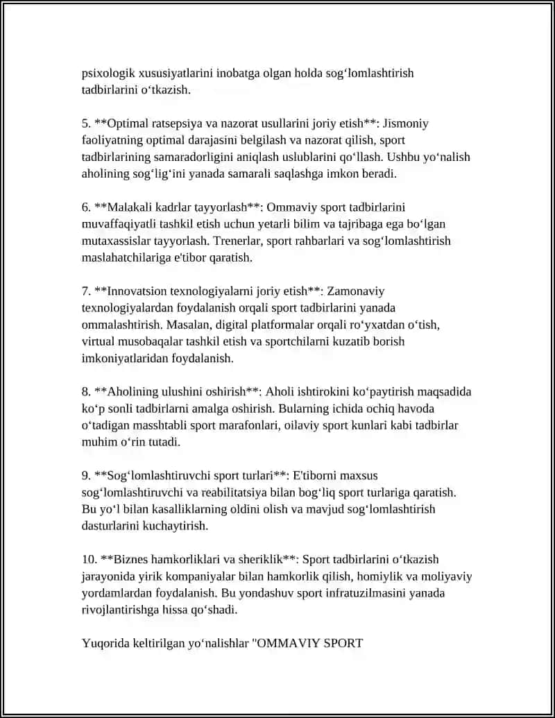 OMMAVIY SPORT SO‘G‘LOMLASHTIRISH TADBIRLARINI TASHKILLASHTIRISH FANINING MAQSADI VA VAZIFALARI 4