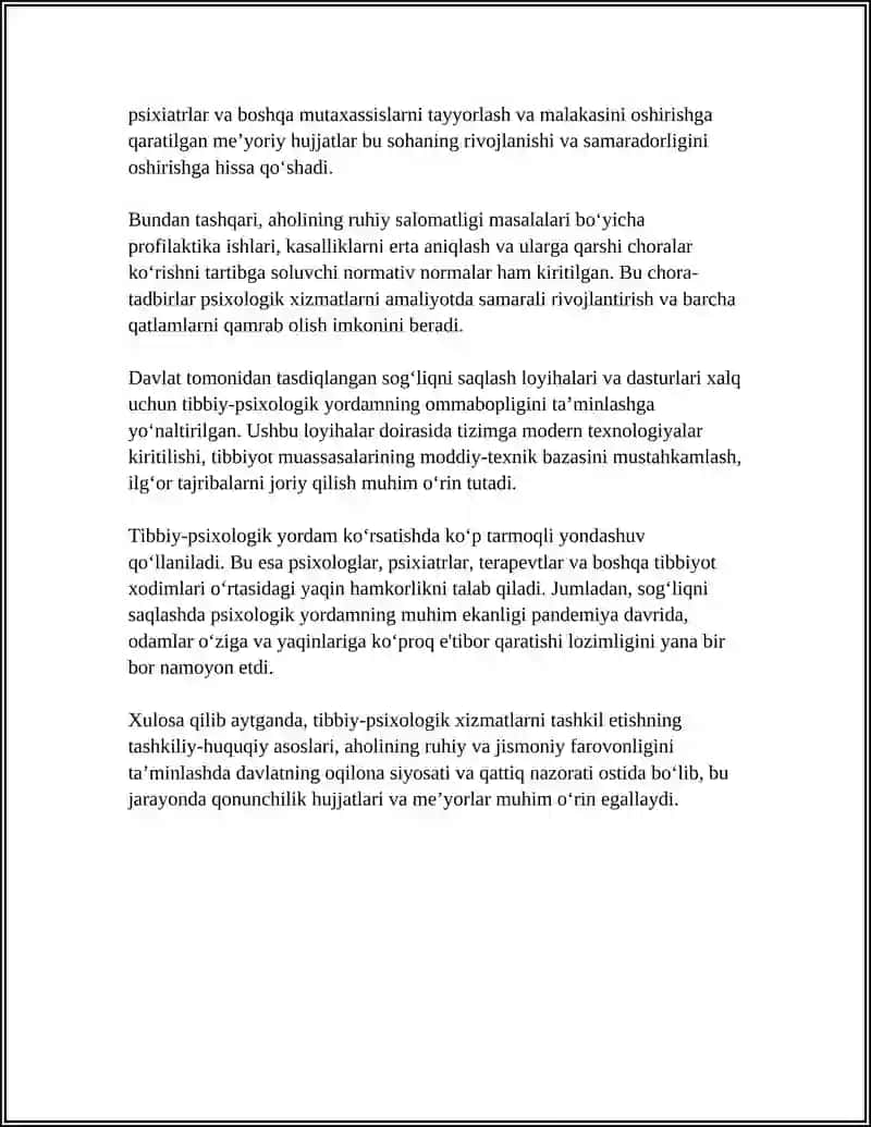SOGʻLIQ SAQLASHDA TIBBIY - PSIXOLOGIK XIZMATNI TASHKIL ETISH 4