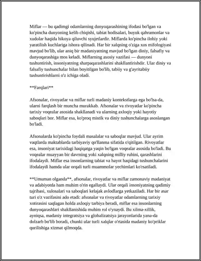 AFSONA, RIVOYATLAR VA MIF HAQIDA NAZARIY VA AMALIY MA'LUMOTLAR 4