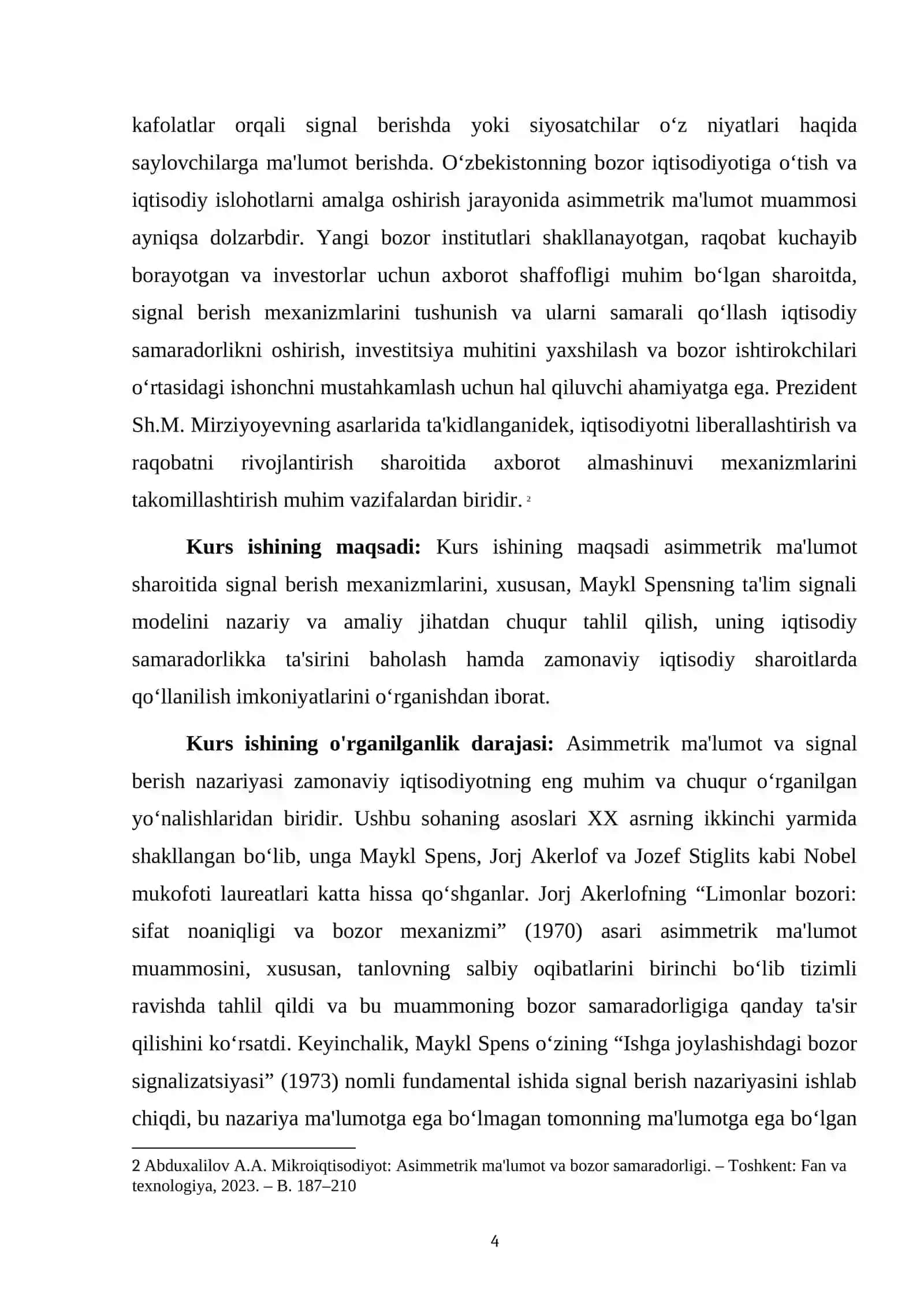 ASIMMETRIK MA'LUMOT SHAROITIDA SIGNAL BERISH MEXANIZMLARI (SPENCE MODELI) 4