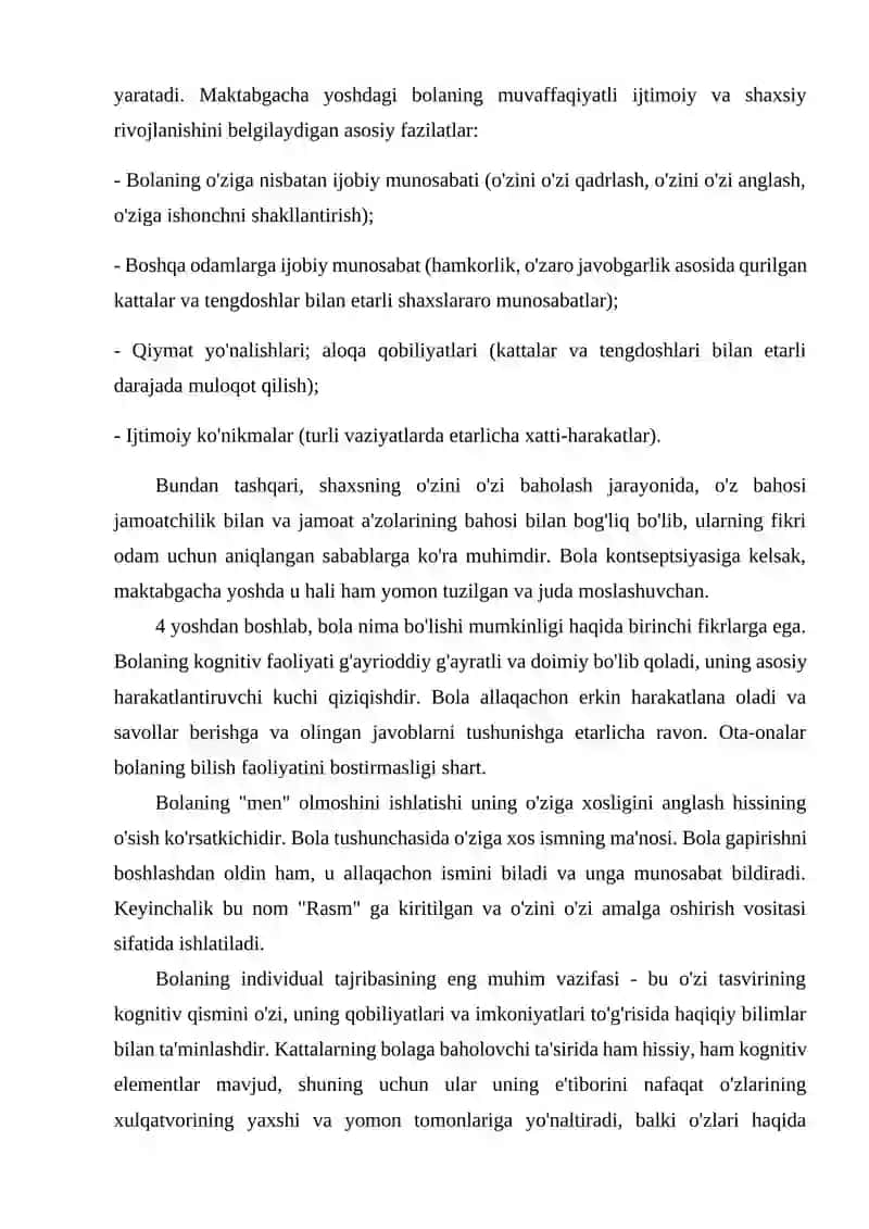 MAKTABGACHA YOSHDAGI BOLALARNING IJTIMOIY PSIXOLOGIK RIVOJLANISHI VA IJTIMOIY MUNOSABATLARGA KIRISHISHI 4