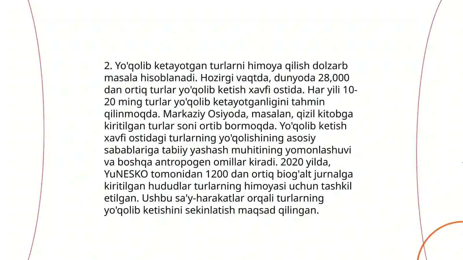 Biologik xilma-xillikni muhofaza qilish muammollarini o'rgangan 4