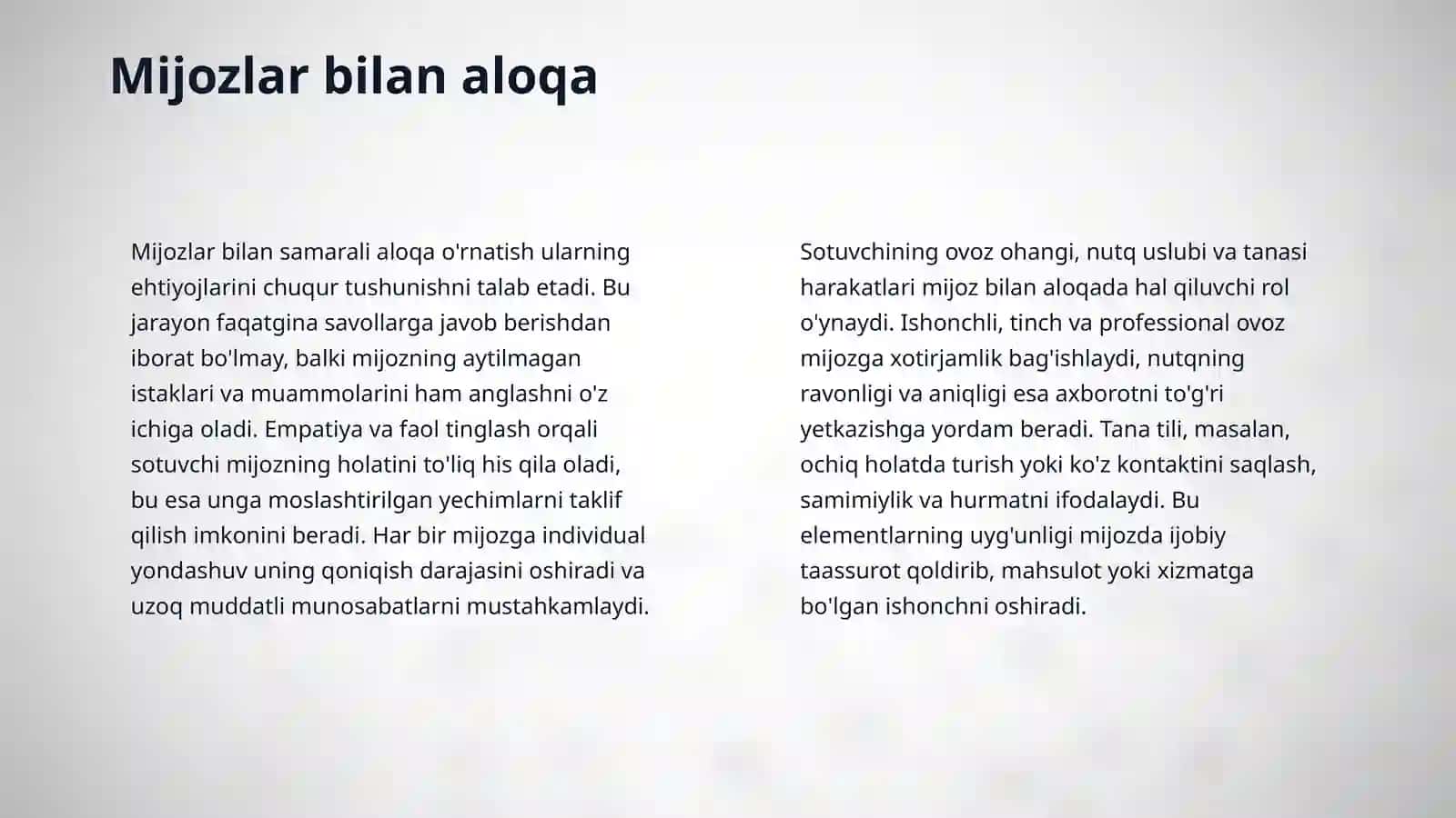 Mijozlar bilan ishlash va e'tirozlarni yengish (Sotuvchilar uchun qo'llanma) 4