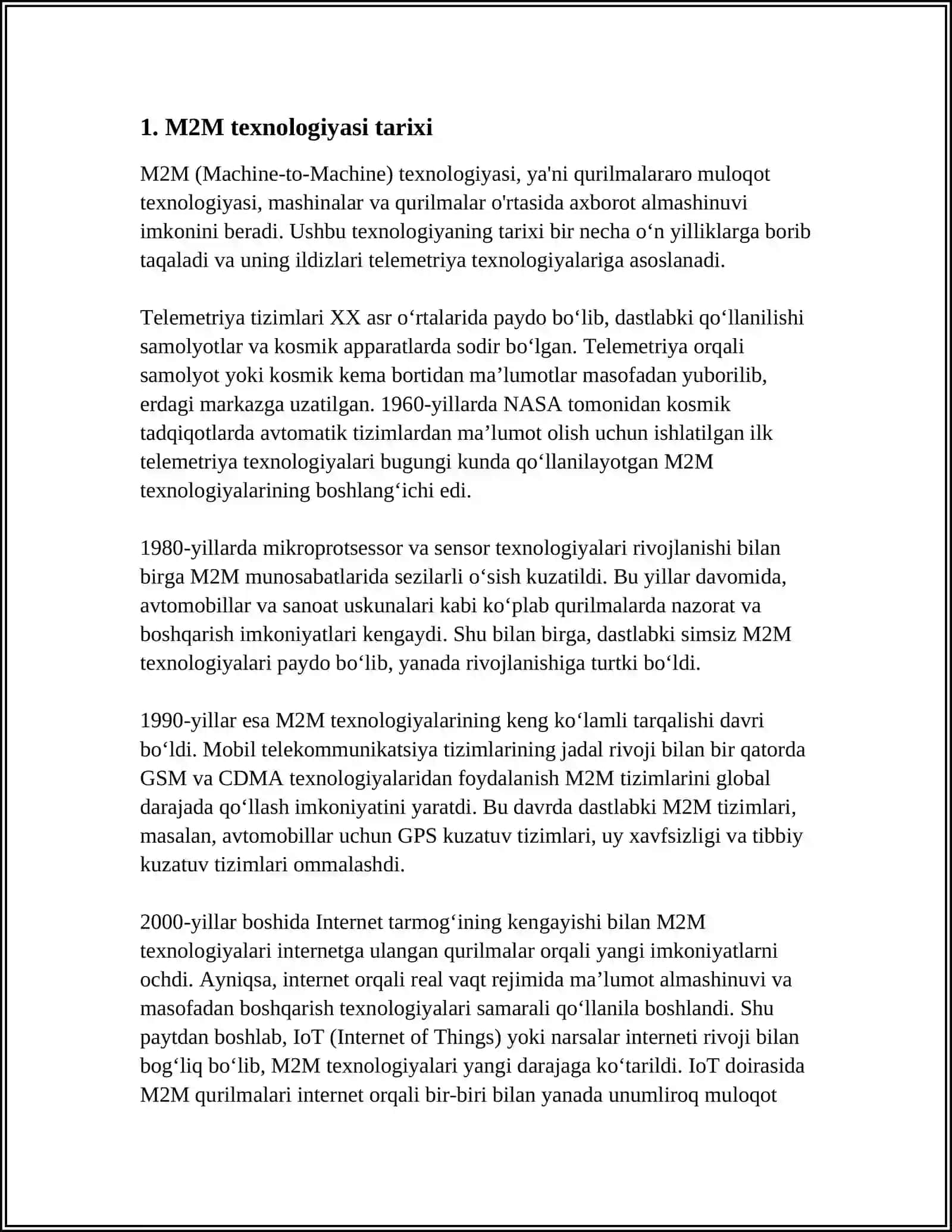 M2M TEXNOLOGIYASI- INTERNET ASHYOLARI ASOSI SIFATIDA 4