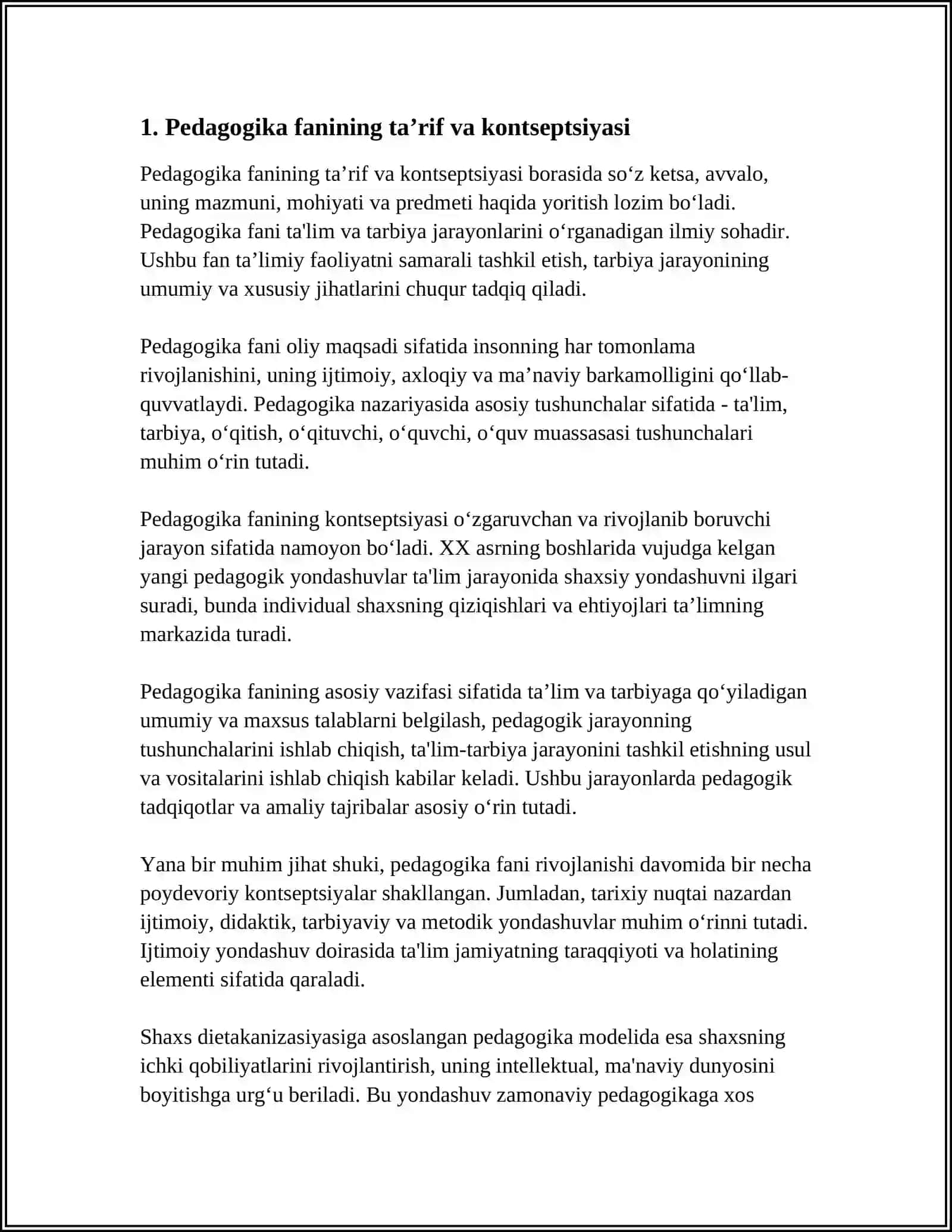 PEDAGOGIKA FANINING MAZMUNI VA MOHIYATI VA PREDMETI 4