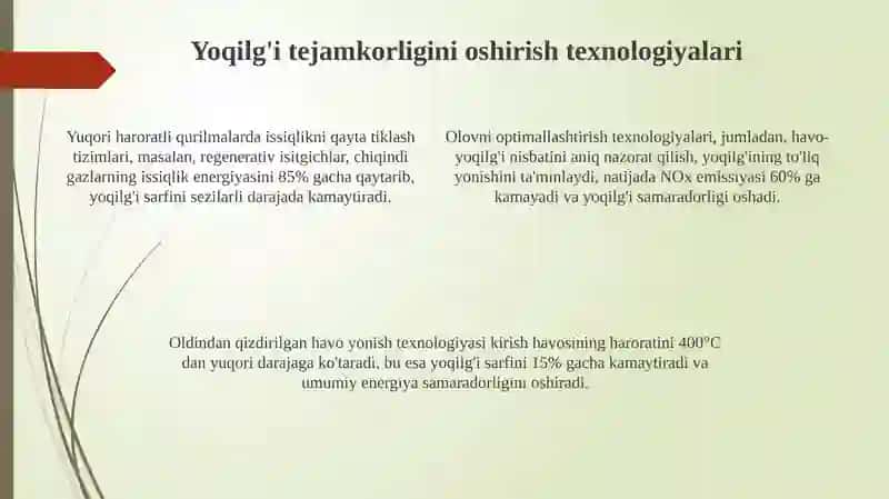 Yuqori haroratli qurilmalarda yoqilg'idan foydalanish 4