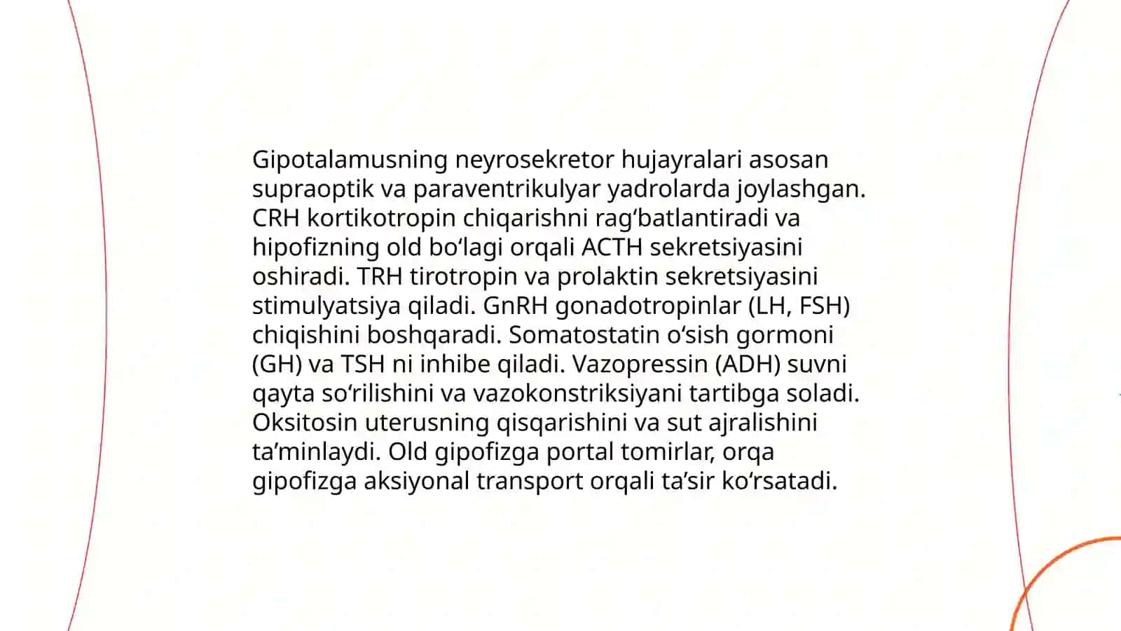 Endokrin a'zolar. Gipotalamus va epifiz tuzilishi. Gipofiz. Gipotlamo-gipofizar tizim. Qalqonsimon bez, qalqonsimon bez oldi bezi, buyrak usti bezi 4
