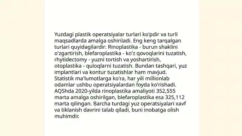 Yuzdagi plastik operatsiyalar xususiyatlari 4