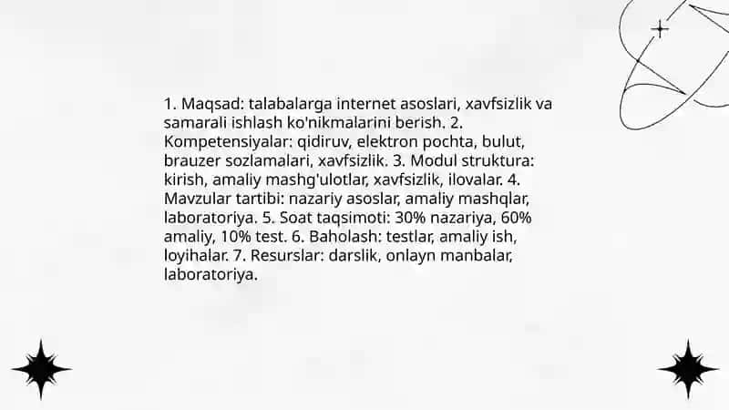 INTERNETDA ISHLASH ASOSLARI BO`LIMINI O`QITISH METODIKASI 4