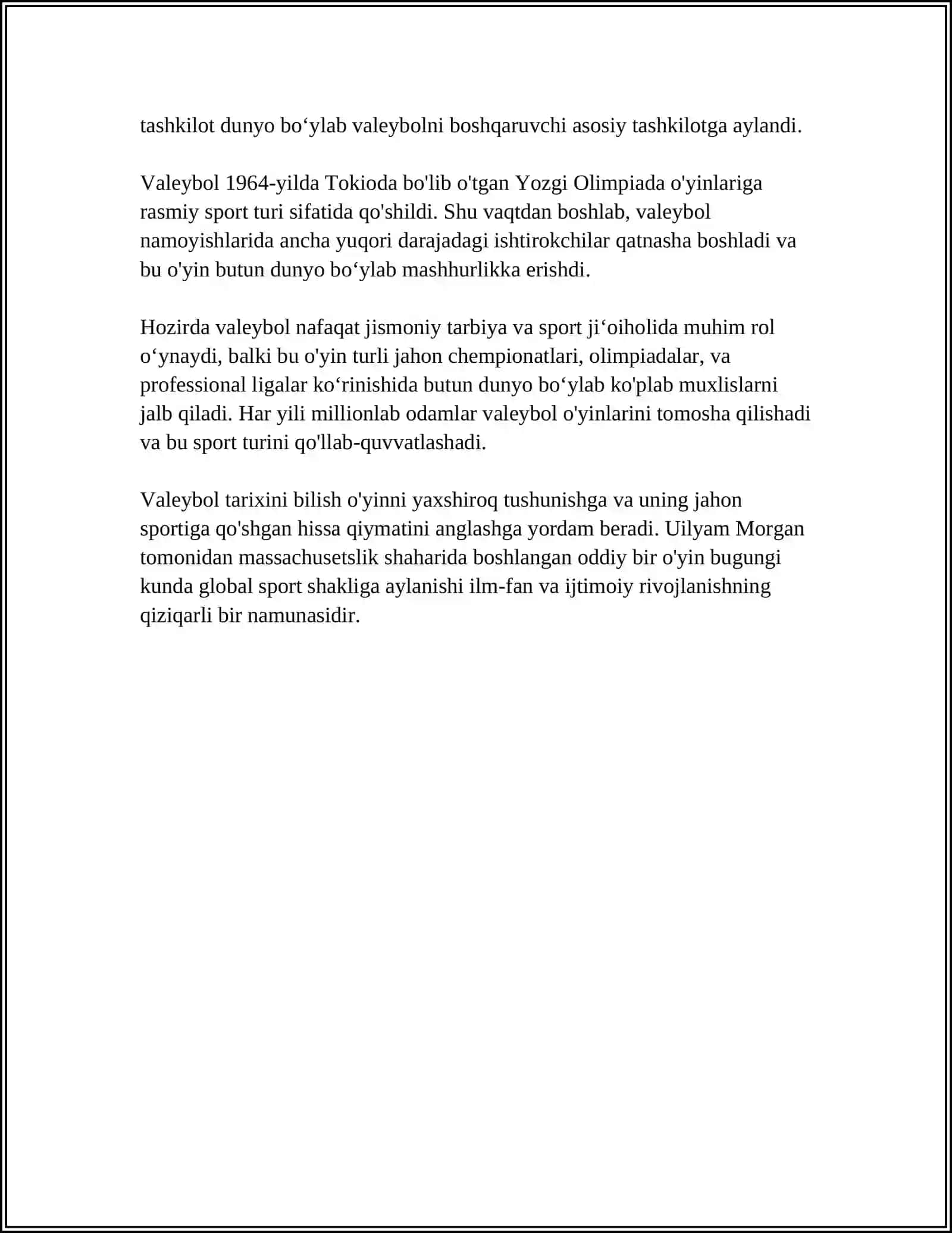 VALEYBOL OʻYININING KELIB CHIQISHI VA RIVOJLANISH TARIXI 4