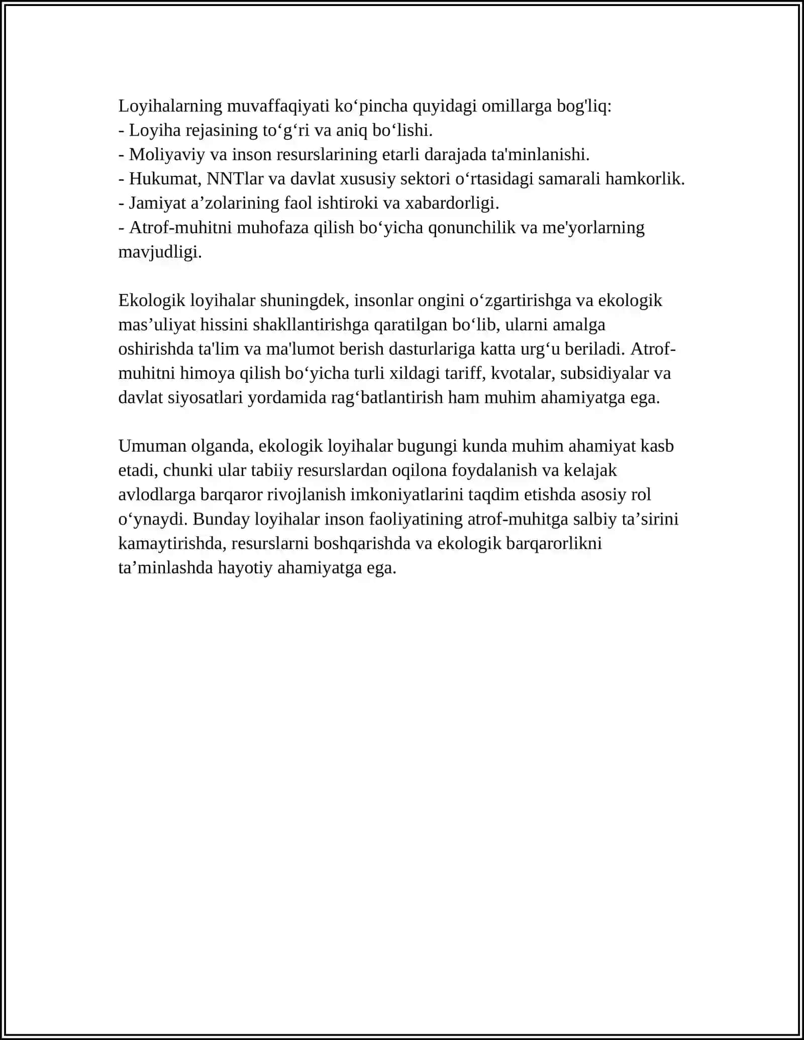 EKOLOGIK LOYIXALAR ISHLAB CHIQISHNI O'RGANISH 4