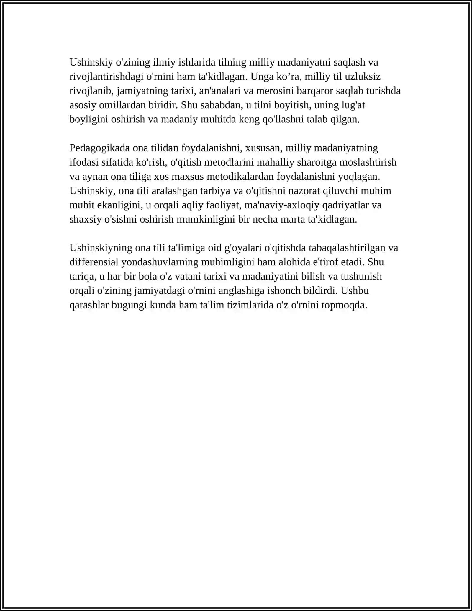 K.D.USHINSKIYNING PEDOGOGIK GʻOYALARI. L.N.TOLSTOYNING PEDOGOGIK QARASHLARI 4