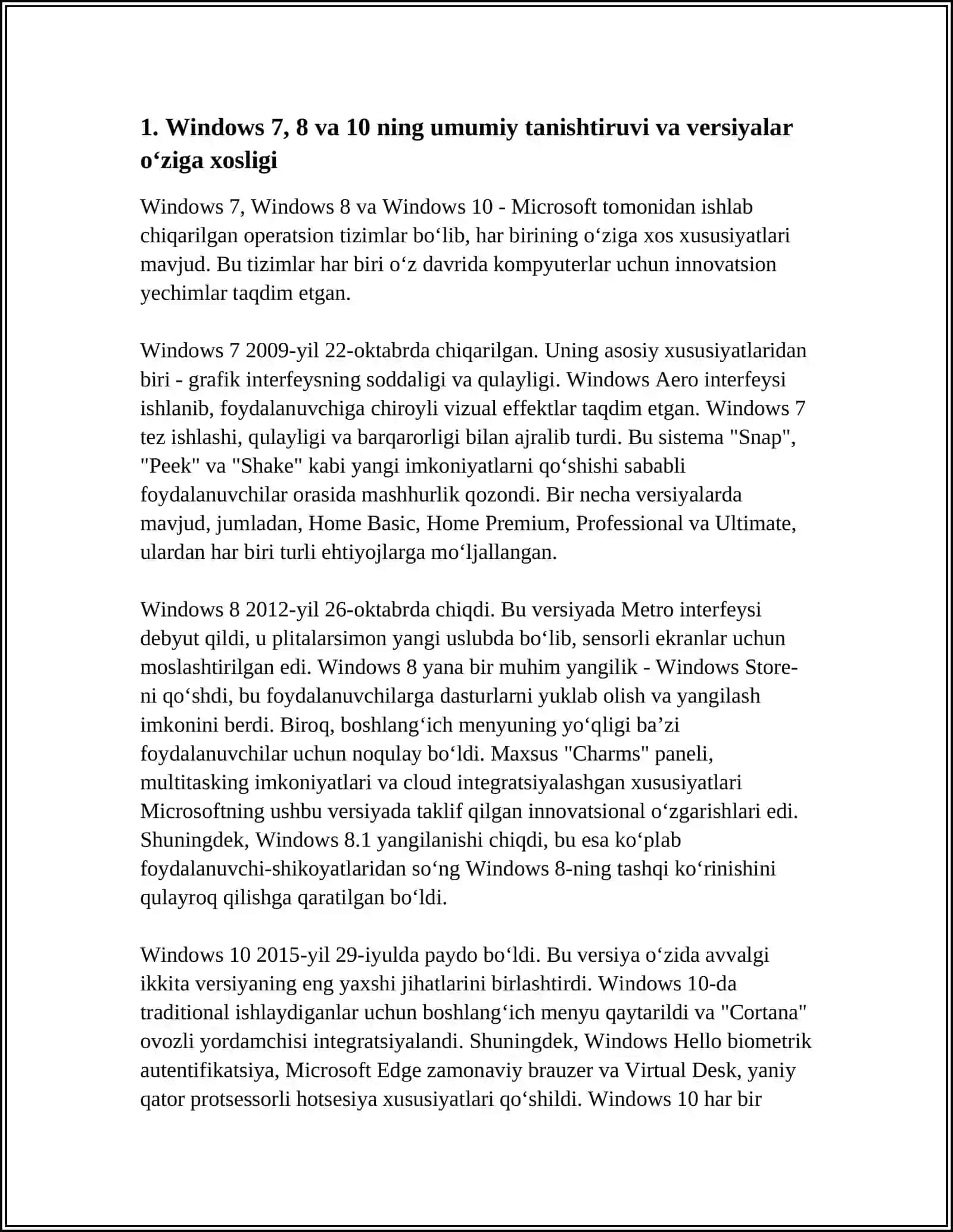 MS WINDOWS 7,8,10 OPERATSION TIZIMI VA ULARDAGI YANGI IMKONIYATLAR VA QULAYLIKLAR 4