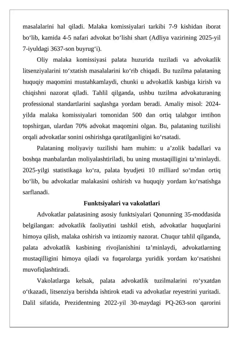 Oʻzbekiston Respublikasi Advokatlar palatasining huquqiy maqomi Tahliliy material 4