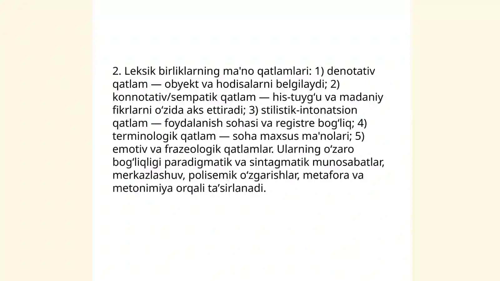 Ona tili lugʻat tarkibining ma'no jihatdan tavsiflanishi 4