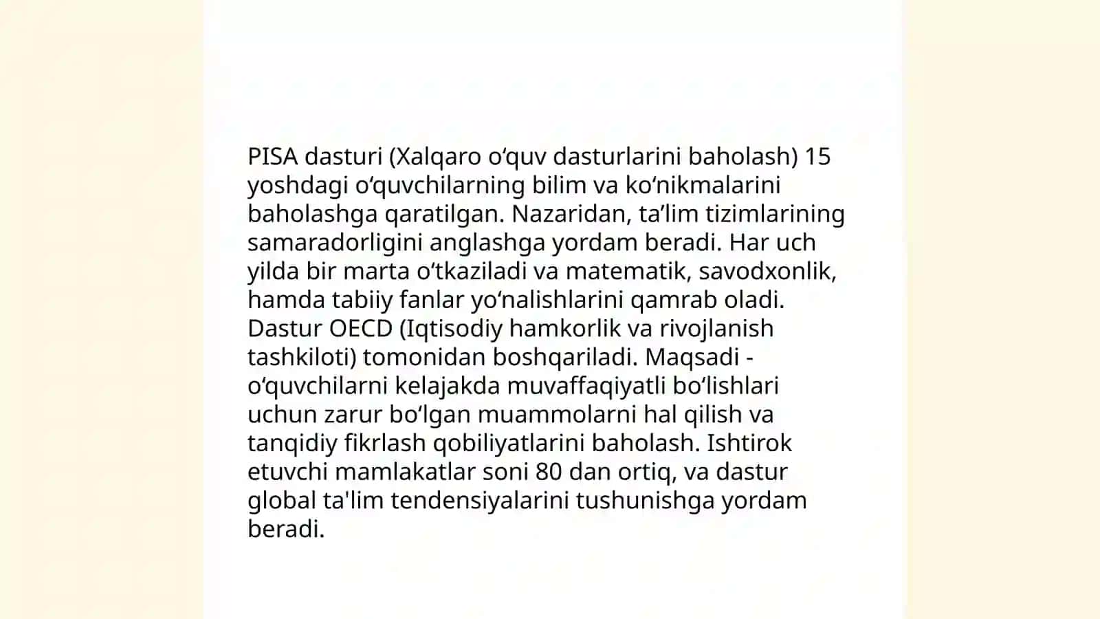 Xalqaro baholash dasturlarining maqsadi mazmun sohalari hamda topshiriqlari 4
