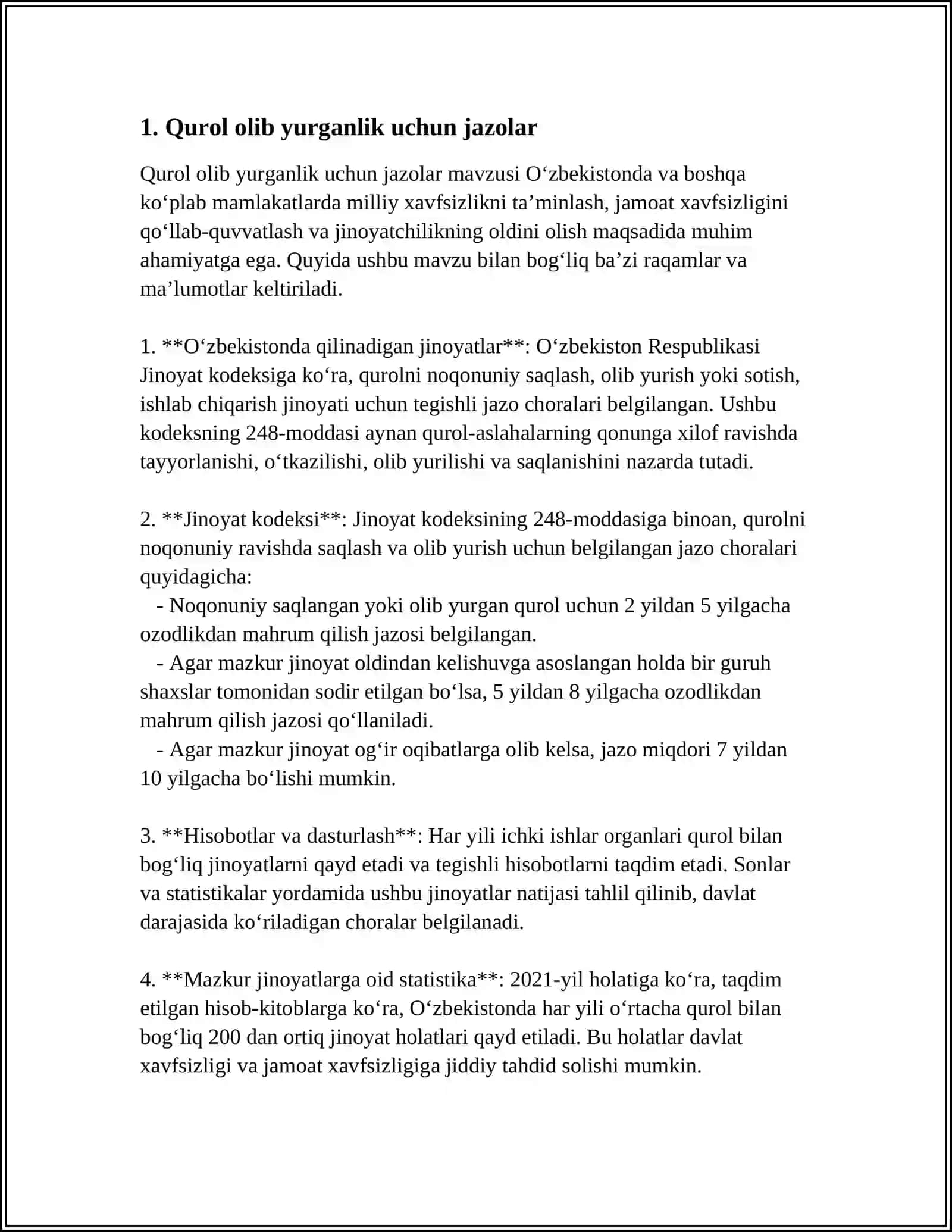 Qurol olib yurganlik uchun jazolar 4