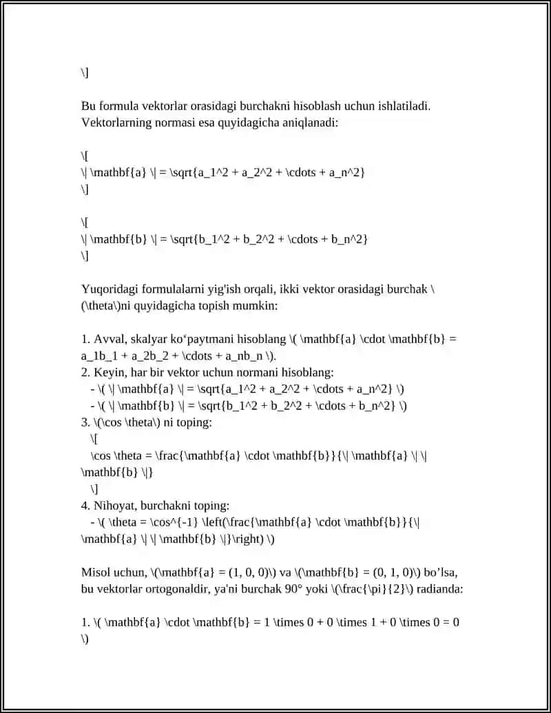 SKALYAR, VEKTOR VA ARALASH KOʻPAYTMALAR: GEOMETRIYADAGI QOʻLLANILISHI 4
