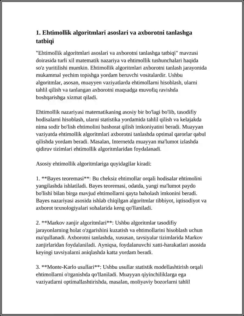 AXBOROTLARNI TANLASHDA EHTIMOLLIK ALGORITMLARINI QO’LLASH AMALI 4