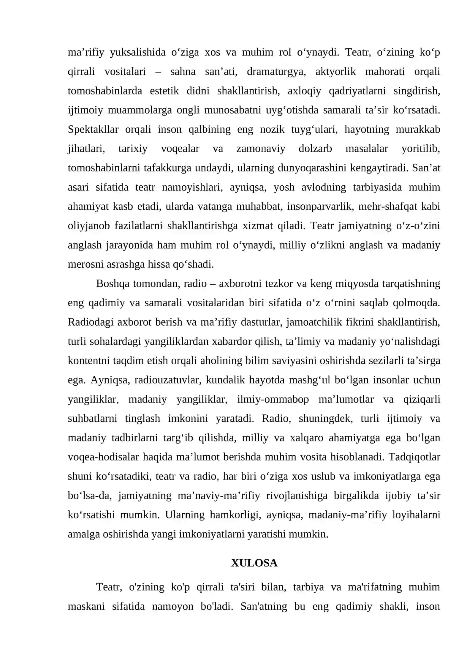 TEATR TARBIYA VA MA’RIFAT MASKANI SIFATIDA. RADIO – TEZKOR XABAR BERISH VA AXBOROT TARQATISH VOSITASI 4