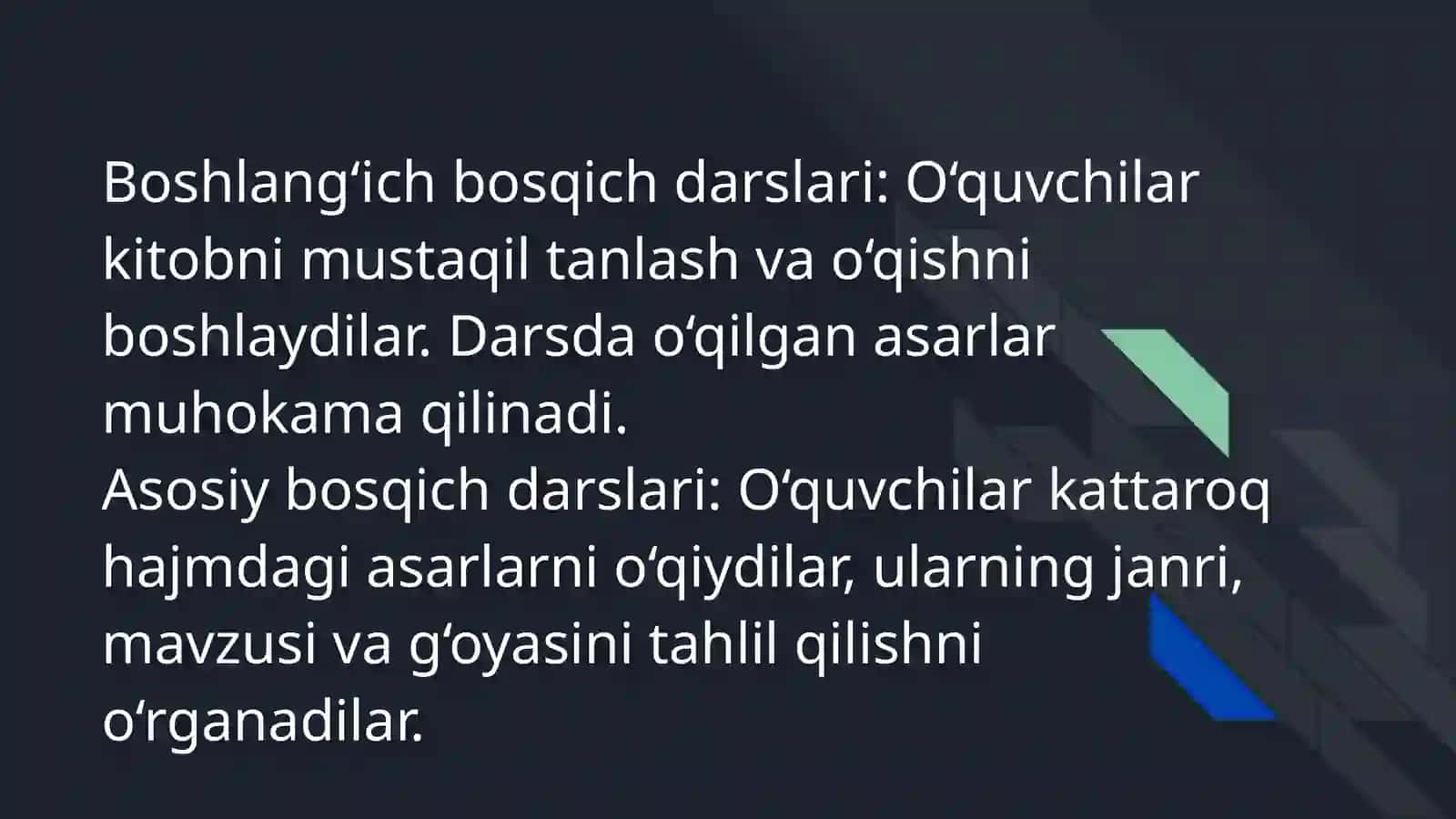 Sinfdan tashqari o qish uchun darslarning turlari 4