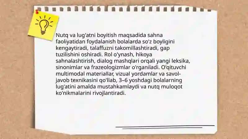 Maktabgacha ta'lim tashkilotida sahnalashtirish faoliyatining asosiy maqsadi 4