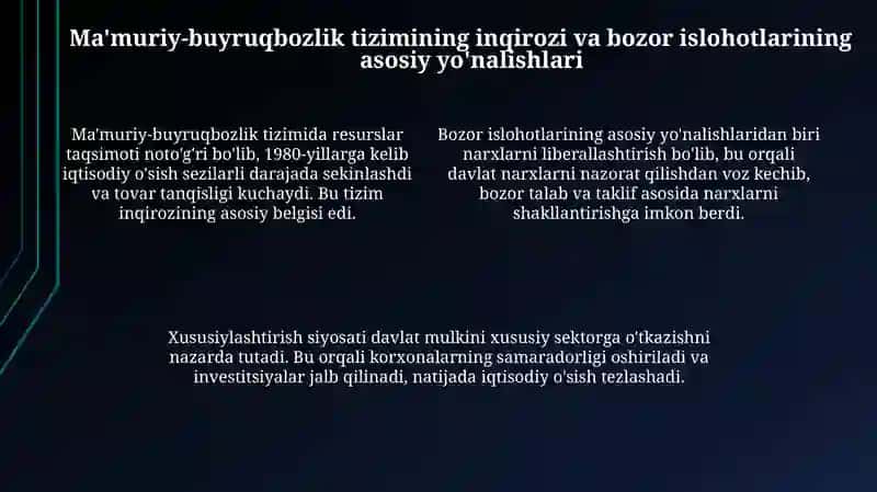 Ma‘muriy- buyruqbozlik tizimida bozor munosabatlariga o‘tish davri konsepsiyasi 4