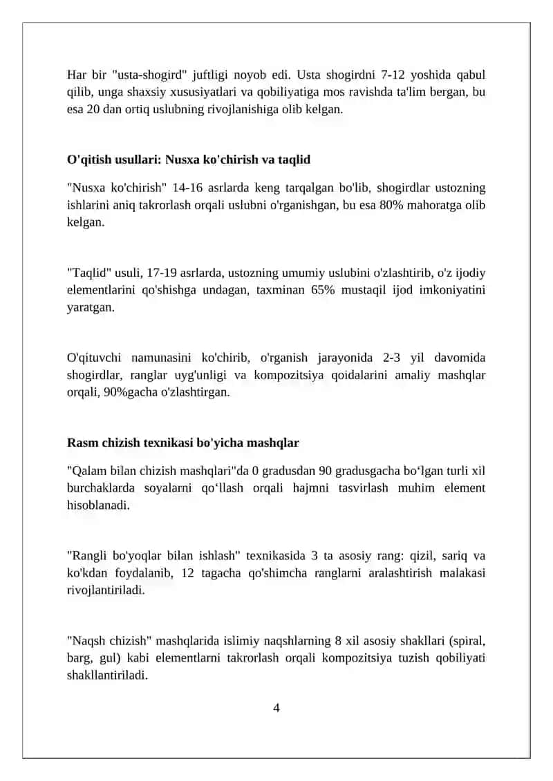 Sharq miniatyura maktablarining tarxi va ularning o'qitish metodlari 4