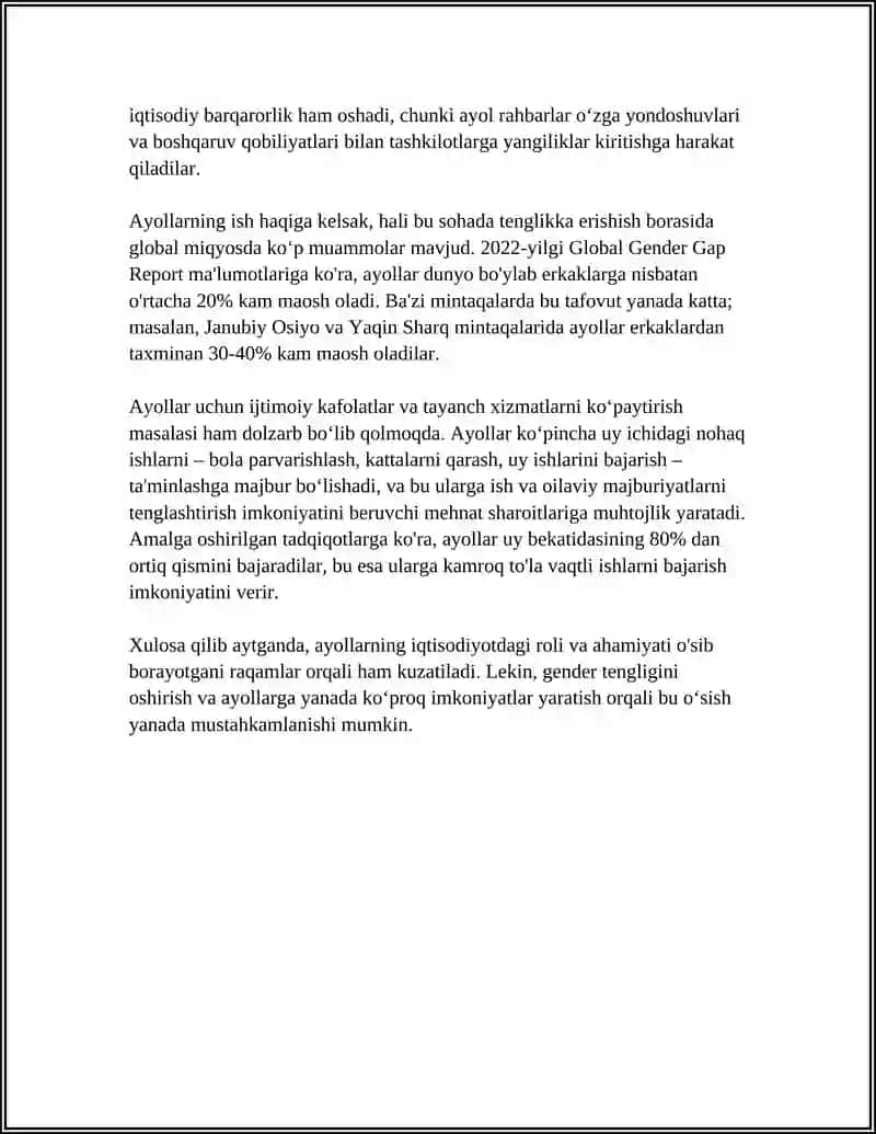 IQTISODIY RIVOJLANISHDA AYOLLARNING O'RNI 4
