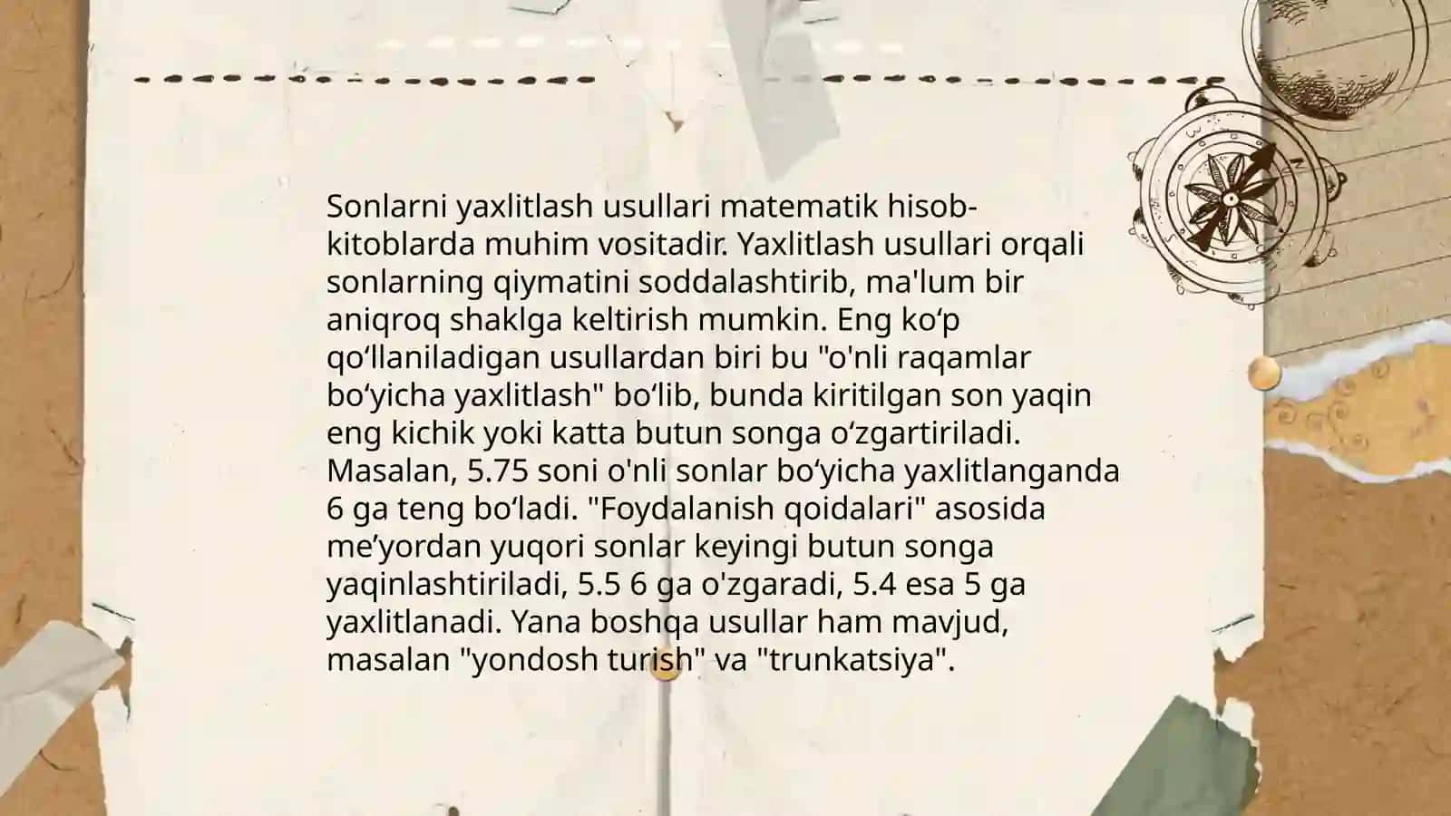 Taqribiy hisob, absolyut va nisbiy xato, sonlarni yaxlitlash usullari 4