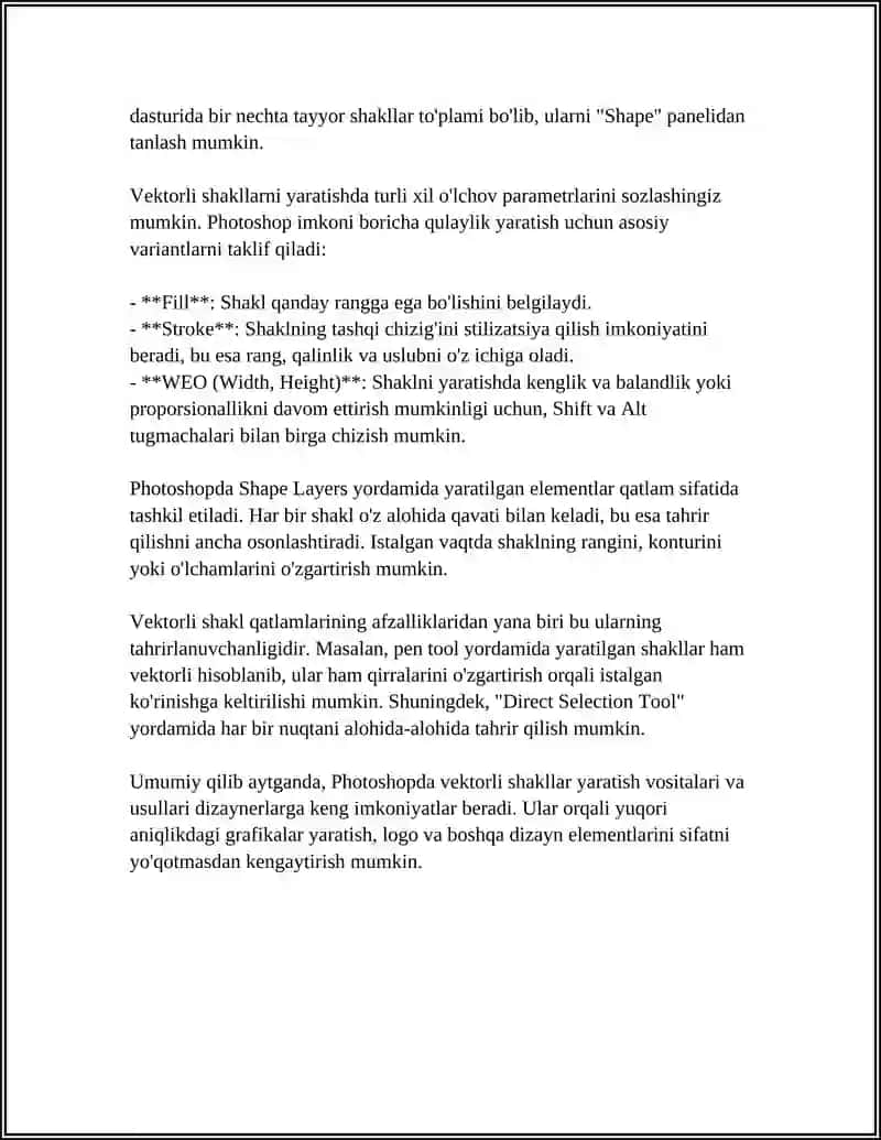 ADOBE PHOTOSHOP DASTURINING VEKTORLIK IMKONIYATLARI 4