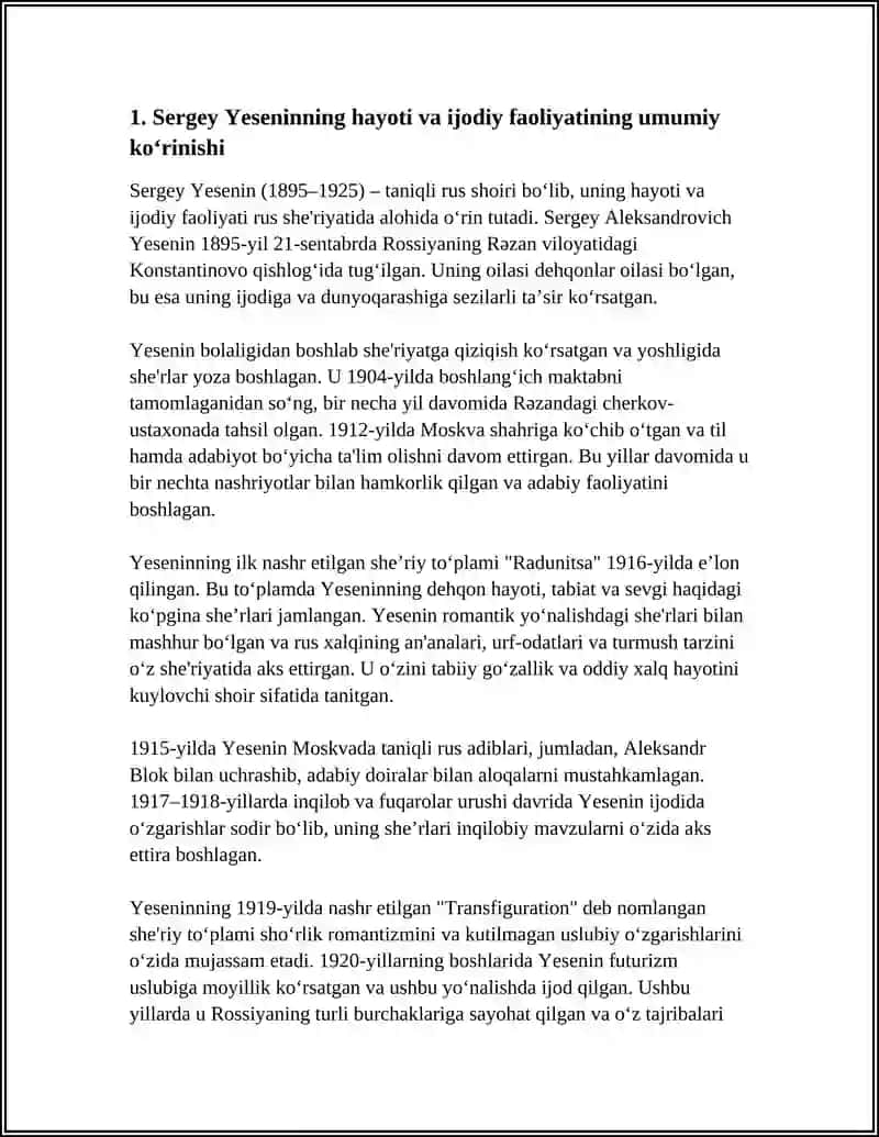 SERGEY YESENINING HAYOTI VA IJODI HAQIDA 4