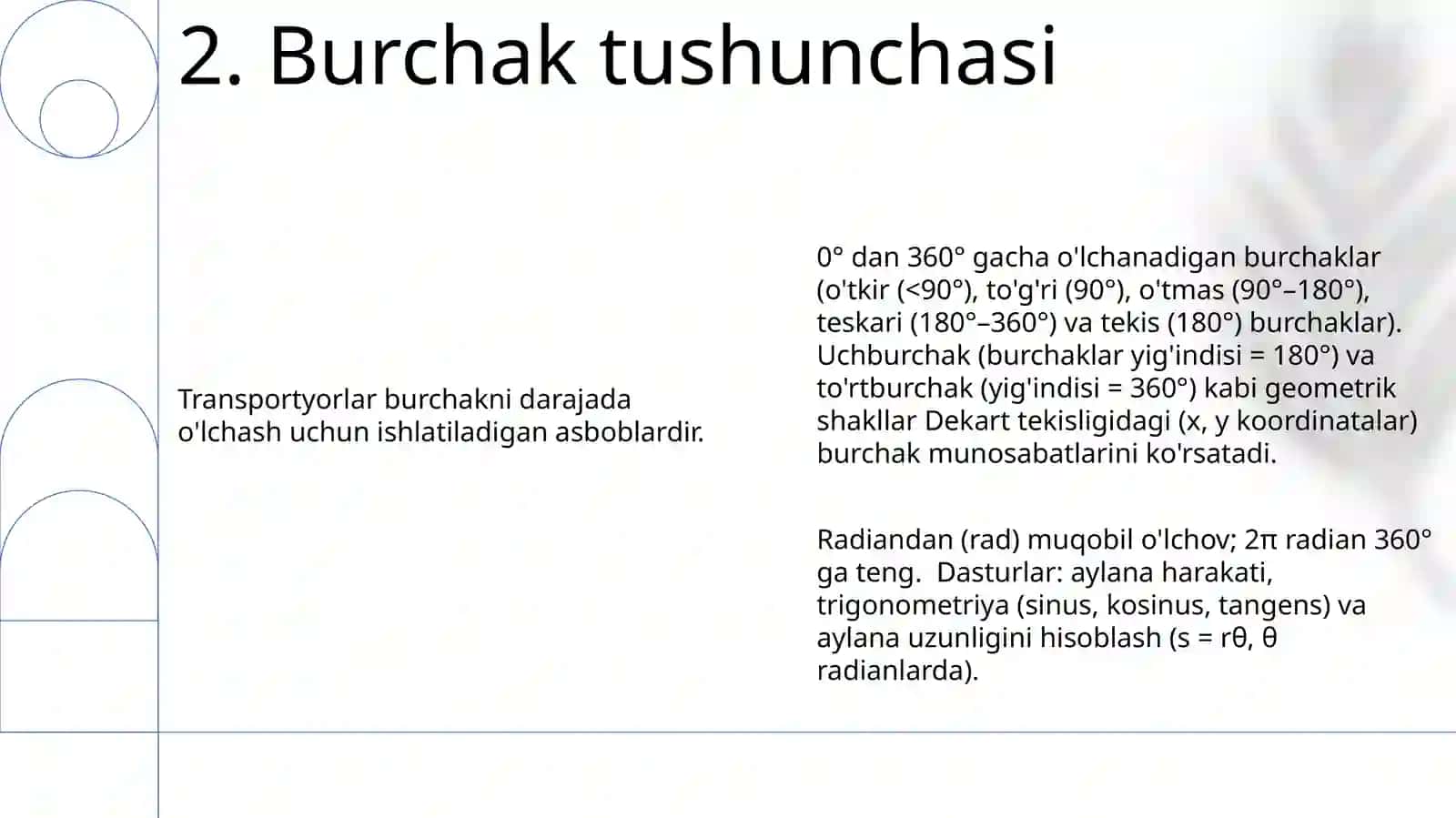 Burchak òlchovlari turlari òrganish 4