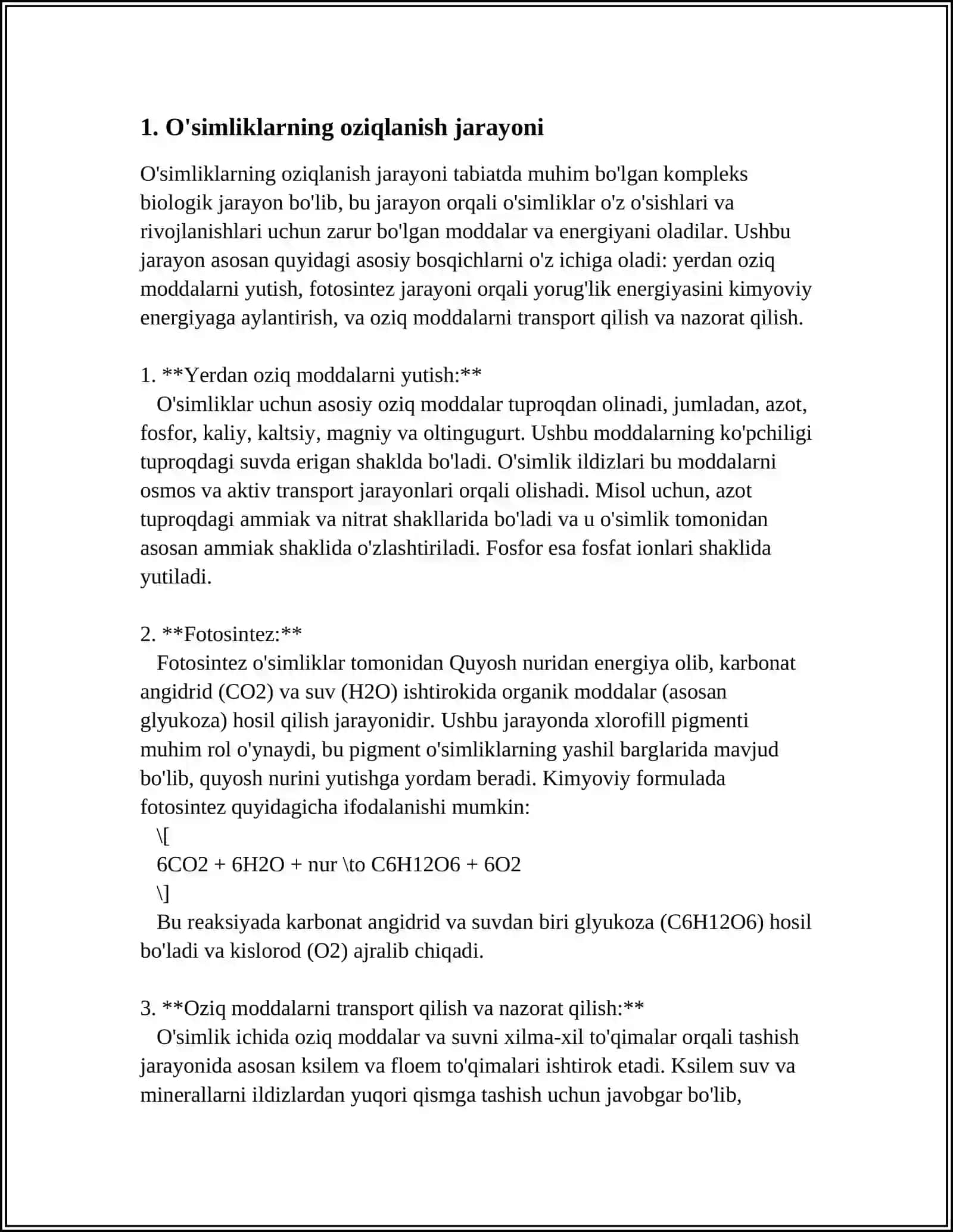 ÒSIMLIKLAR TOMONIDAN OLIB KETILADIGAN OZIQ MODDALAR MIQDORI VA ULARNI ANIQLASH 4
