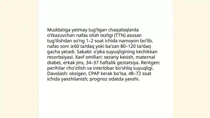 Chaqaloqlardagi chegaraviy - tranzitor holatlari. Muddatiga yetmay tugʻilgan chaqaloq 4