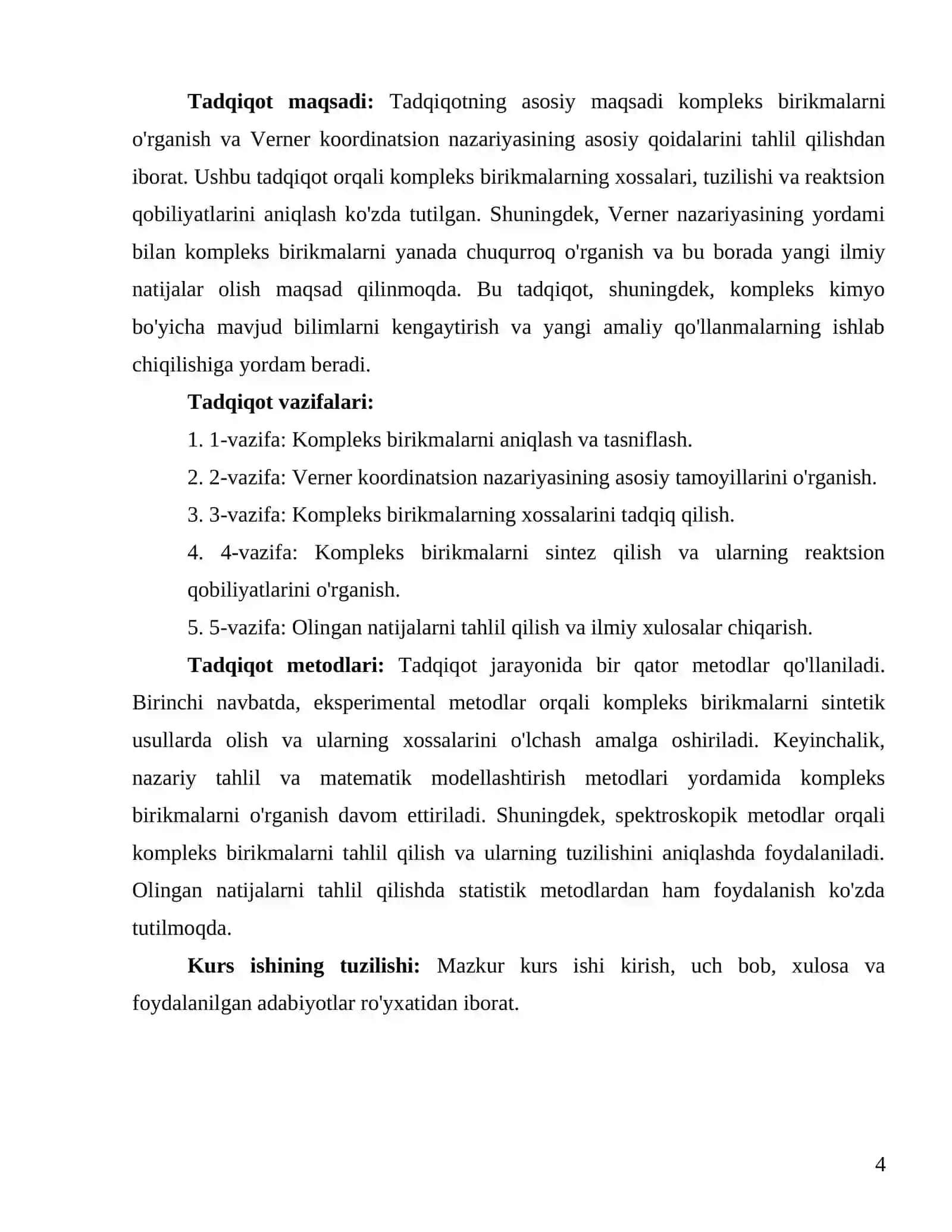 KURS ISHI "Kompleks birikmalar, Verner koordinatsion nazariyasining asosiy qoidalari" 4