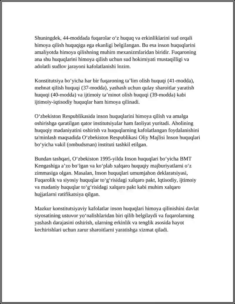 YANGI O'ZBEKISTONDA INSON HAQ-HUQUQLARI VA ERKINLIKLARI KAFOLATING YARATILISHI 4