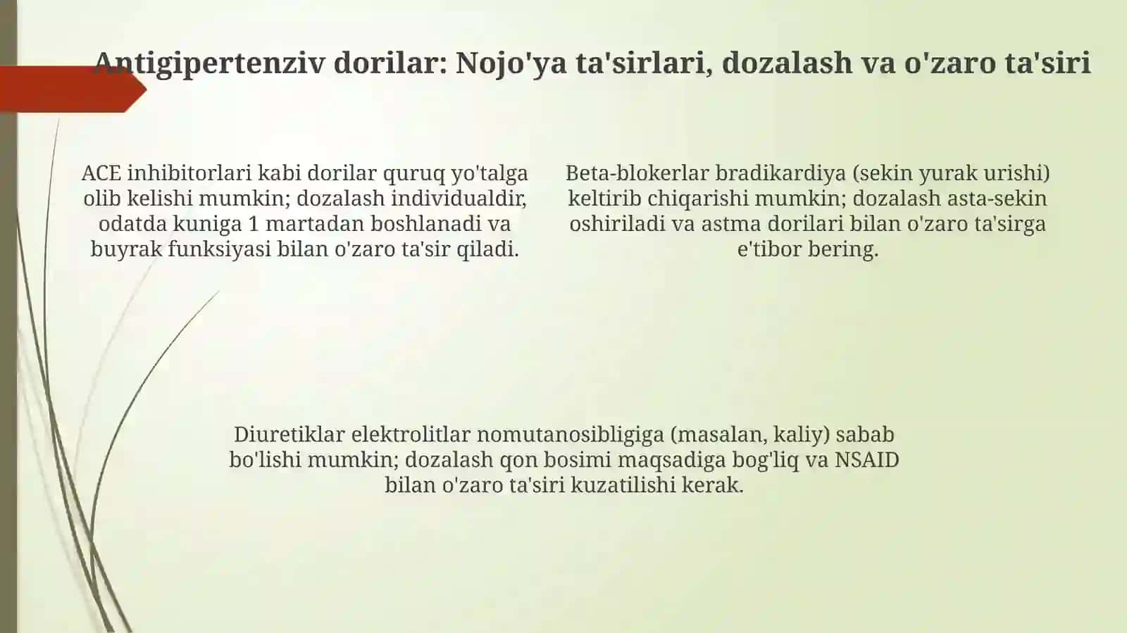 Gipertenziv vositalar. Odam organizmi tonusini kuchaytiruvchi dori vositalari 4