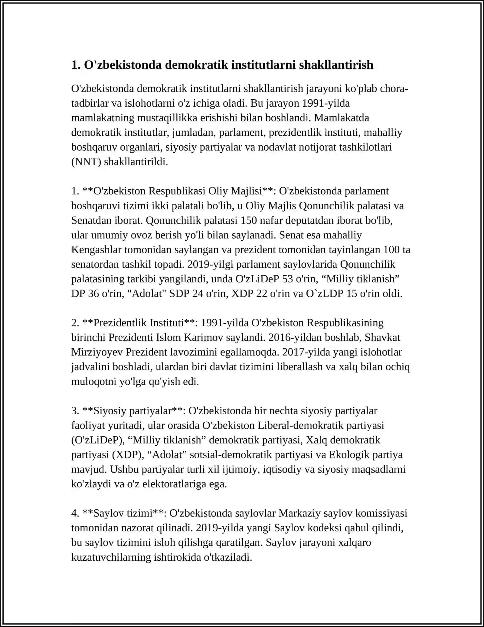 O'ZBEKISTONDA DEMOKRATIK DAVLATNI RIVOJLANTIRISH SIYOSIY VA IJTIMOIY IQTISODIY ISLOHOTLAR 4