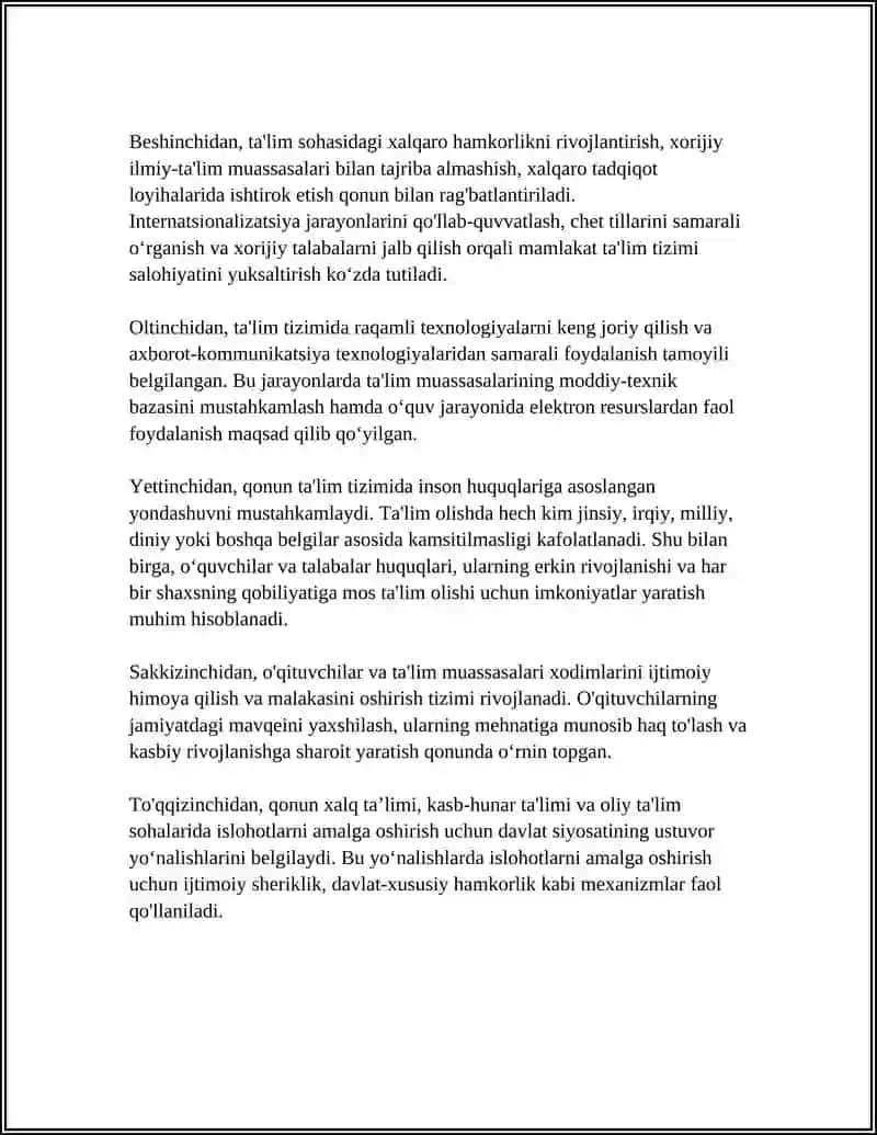OʻZBEKISTON RESPUBLIKASINING YANGI TAHRIRDAGI “TA'LIM TOʻGʻRISIDAGI "QONUNI 4