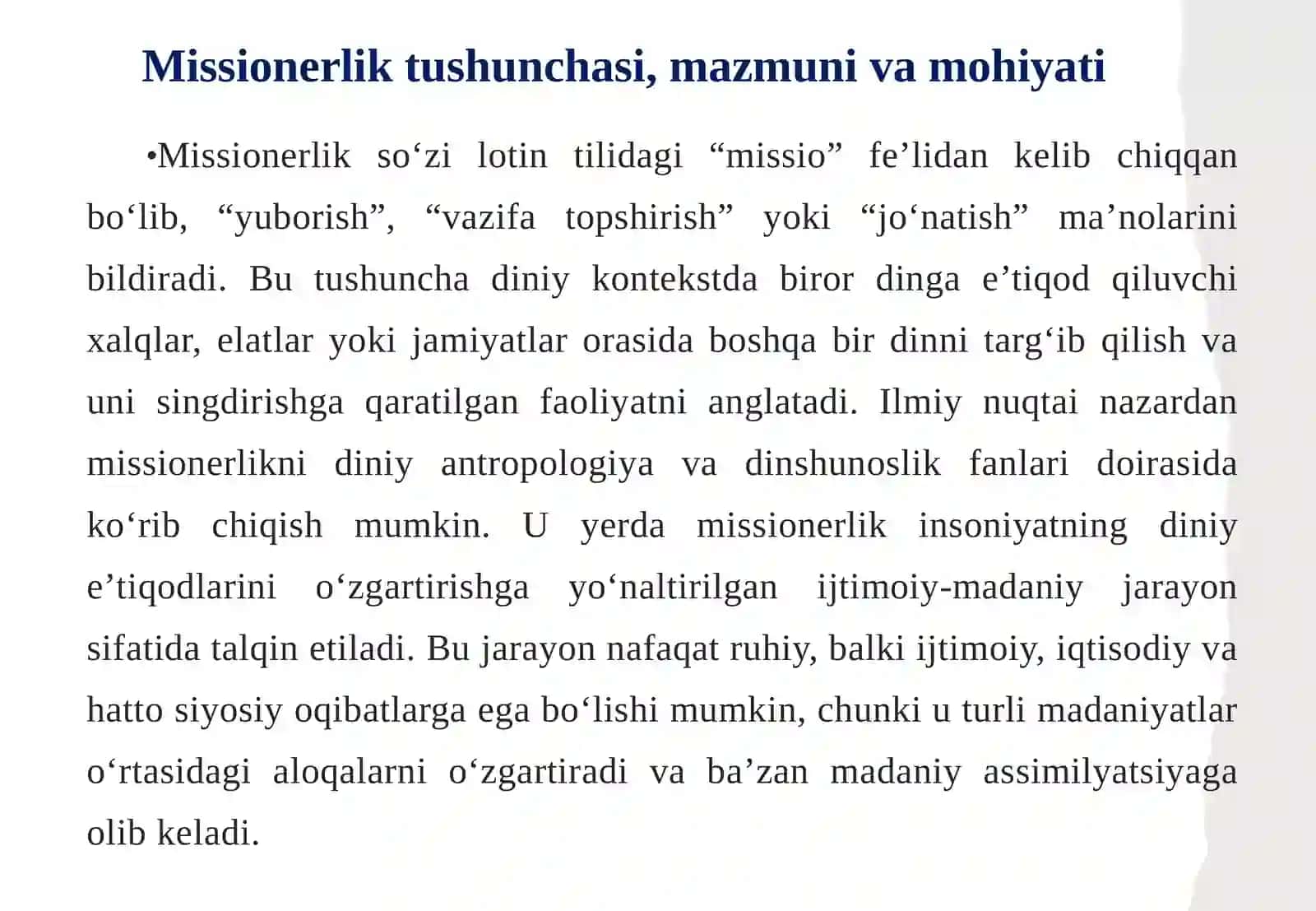 Missionerlik tushunchasi, mazmuni va mohiyati. Missionerlik harakatlarining vujudga kelish tarixi 4