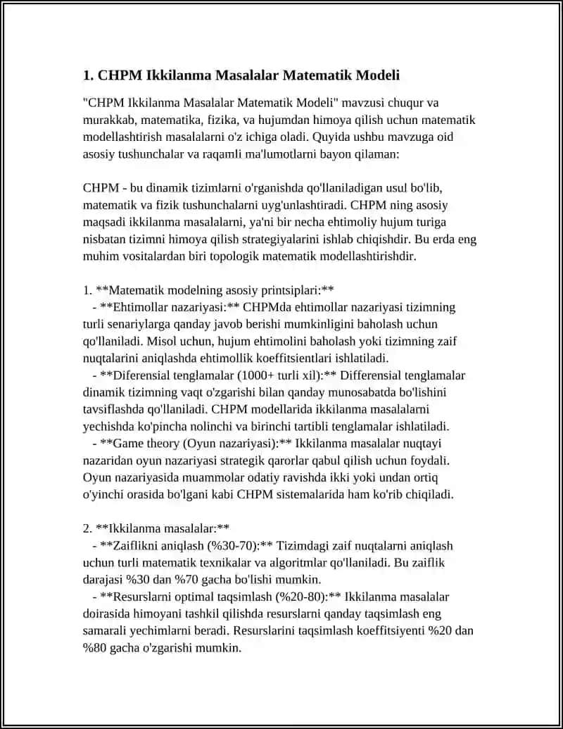 CHPM IKKILANISH NAZARYASI. QOʻSHMA MASALALARNI QURISH VA YECHIS 4