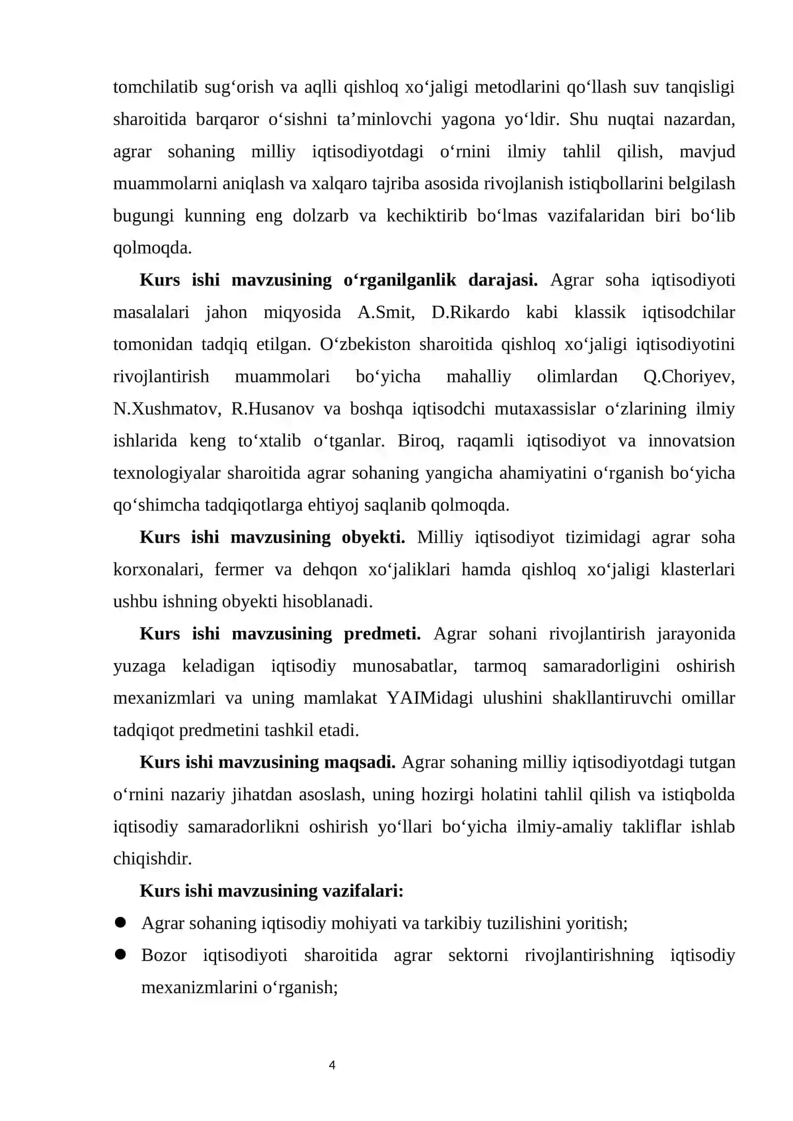 AGRAR SOHANING IQTISODIYOTDA TUTGAN O‘RNI     kurs ishi 4