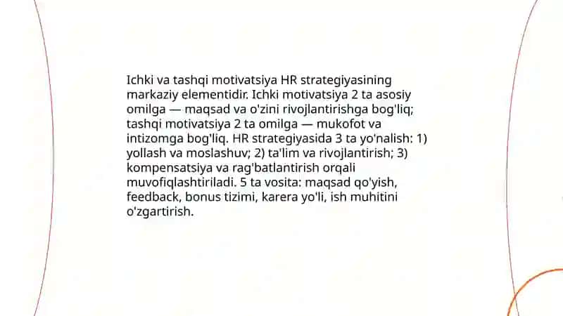 Motivatsiya nazariyalari va HR tizimida ularning qo'llanilishi 4