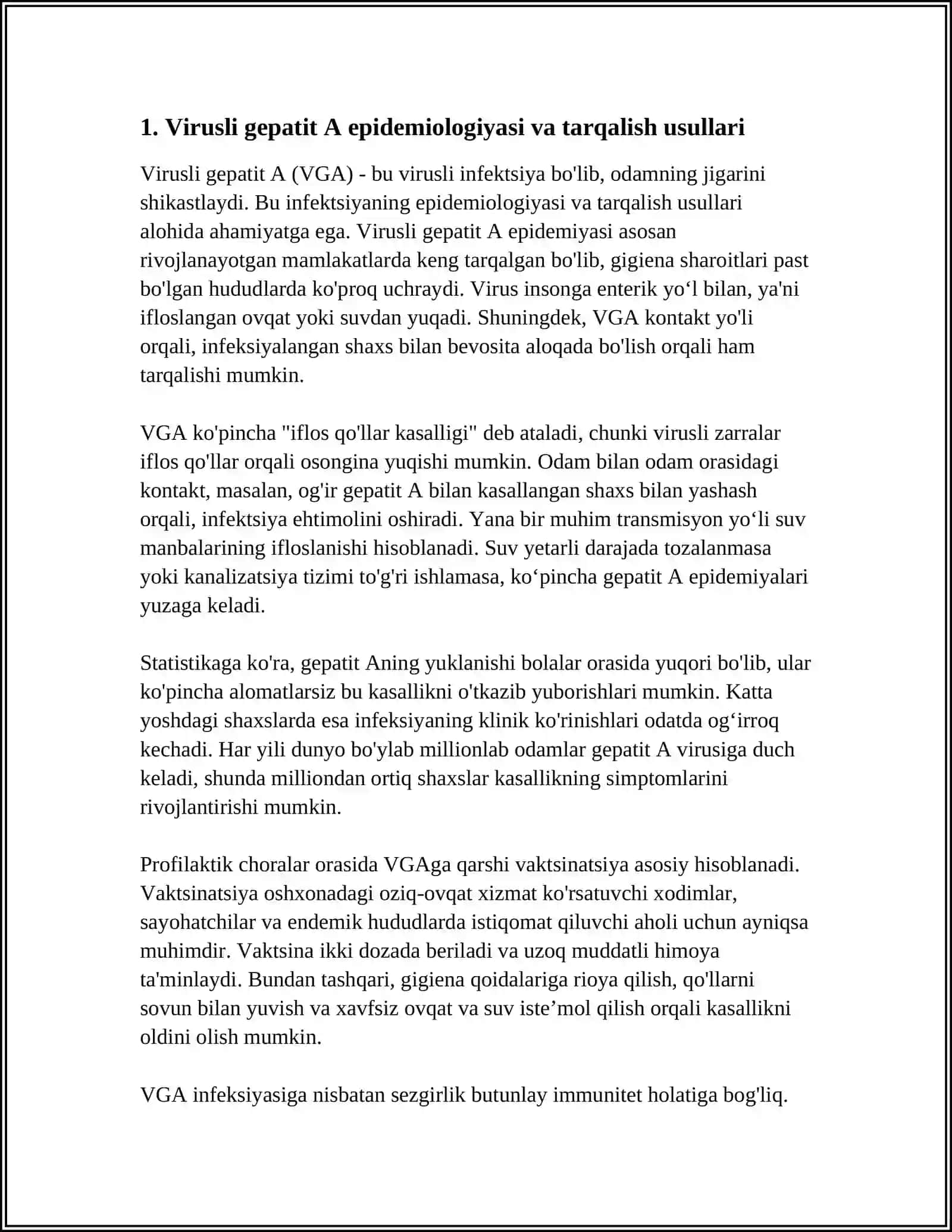 VIRUSLI GEPATITLAR( A, B, C, D), OIV INFEKSIYASI VA SOG'LIQNI SAQLASH BILAN BOG'LIQ INFEKSIYALARNING EPIDEMIOLOGIYASI 4